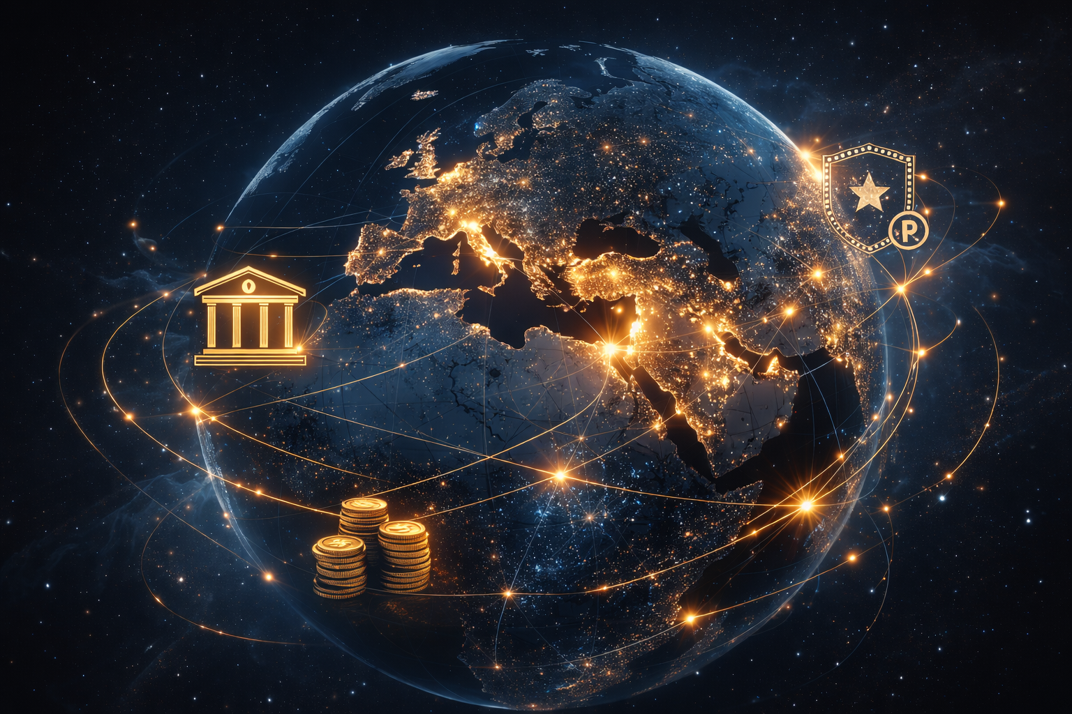 Uluslararası yatırım, ihracat, marka koruması ve yurt dışına açılımı temsil eden kurumsal görsel